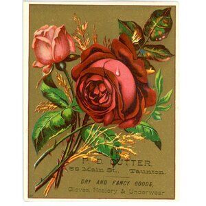 P.D.Cutter Dry & Fancy Goods Hosiery Gloves Roses Victorian Trade Card!